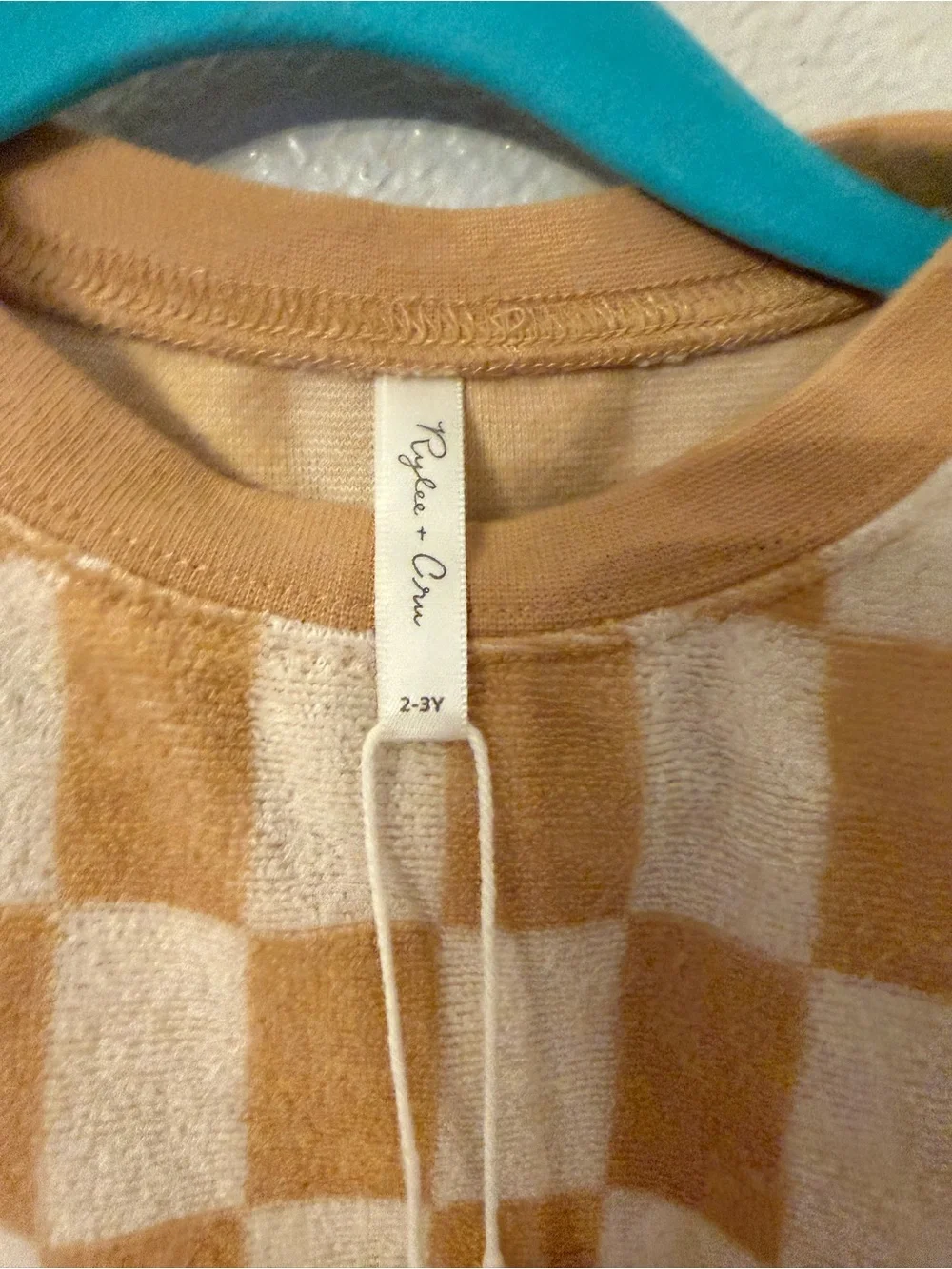 Rylee + Cru Cream and Tan Check Plush Crewneck